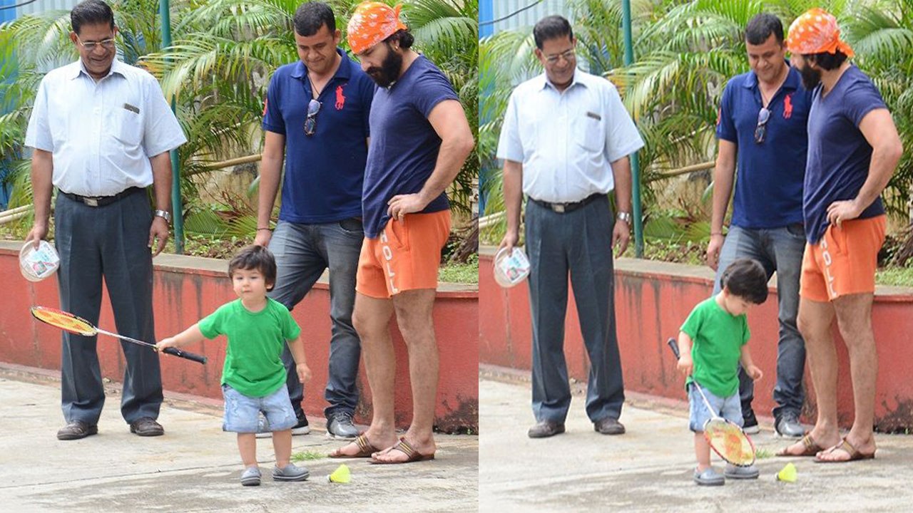 Taimur Ali Khan playing Badminton with Saif Ali...