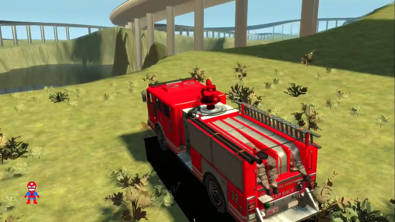 Spiderman Fire Truck Wheels on the Bus Nursery Rhymes A+SuperheroSchool