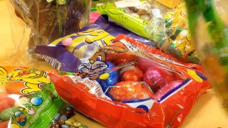 A lot of easter candy, easter egg hunt
