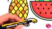 How to Draw Watermelon & Pineapple Coloring Pages Fruit | Kids Learn Drawing | Art Colors