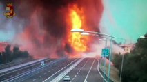 Dramatic moment tanker truck bursts into flames in Italy