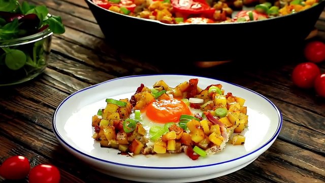 La cuisinière jette les pommes de terre dans les oeufs crus. Ce qu’elle prépare est un délice !