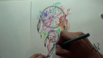 Como dibujar un Atrapasueños con Acuarela - How to drawing watercolor Dreamcatcher Tattoo Design- Nosfe Ink Tattoo