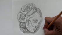 Como dibujar una Catrina con rosas / Drawing a Catrina & Roses Tattoo designs Diseños para tatuar - Nosfe Ink Tattoo