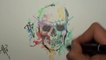 Como dibujar un Cráneo estilo Acuarela - How to drawing Water colour Skull - Nosfe Ink Tattoo