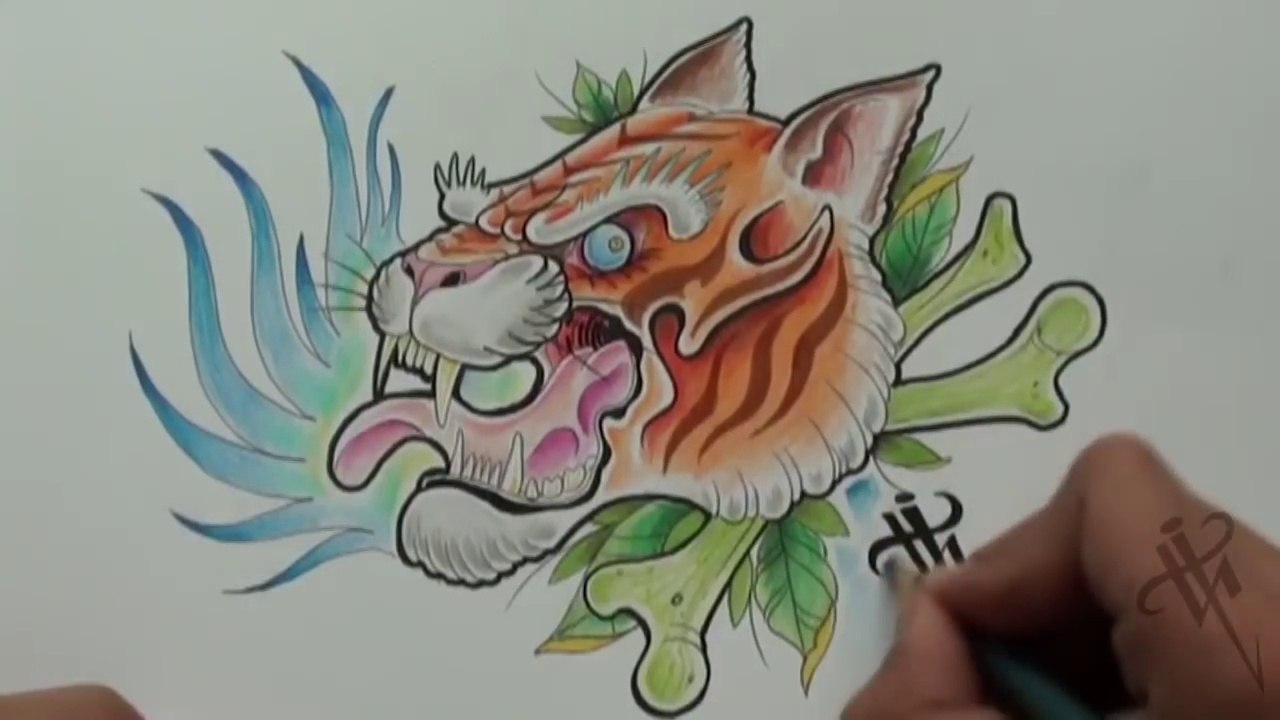 Dibujando un tigre Diseños para tatuajes Drawing a tiger tattoo design - Nosfe Ink Tattoo