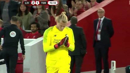 Karius subbed on at Anfield to a brilliant reception from the Liverpool