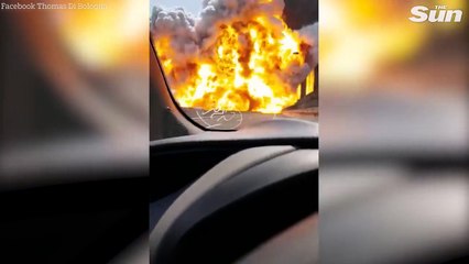 Moment huge tanker explosion rocks Bologna, Italy