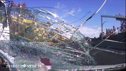 Truck Tire Blowout Sends Metal Through Windscreen