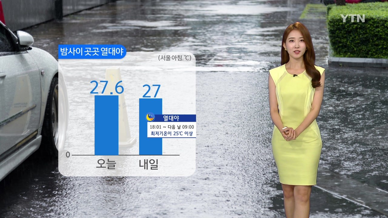 [날씨] 곳곳 열대야...내일 전국 소나기, 일부 100m↑ 국지성 호우 / YTN