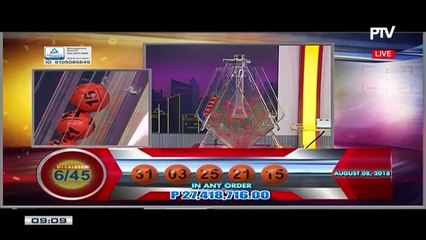 PCSO 9 PM Lotto Draw, August 8, 2018