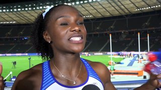 Dina Asher Smith (GBR) after winning Gold in the 100m