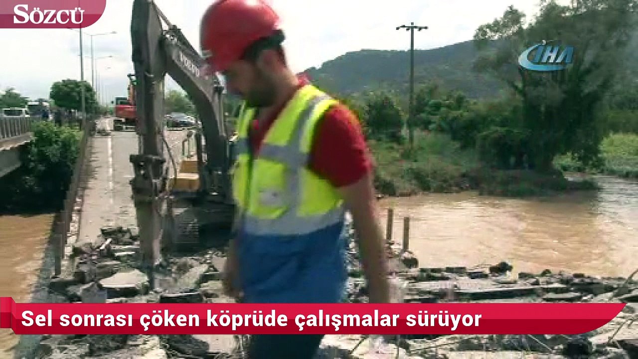 Sel sonrası çöken köprüde çalışmalar sürüyor