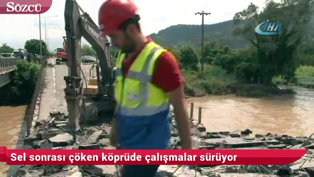 Sel sonrası çöken köprüde çalışmalar sürüyor