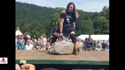 Girl tries to become the 2nd woman ever to lift the 733lb Dinnie Stones
