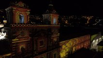 Coloured lights paint heritage buildings in Ecuador