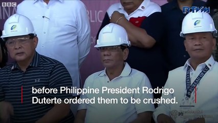 Duterte crushes £4m worth of luxury cars in Philippines - BBC News