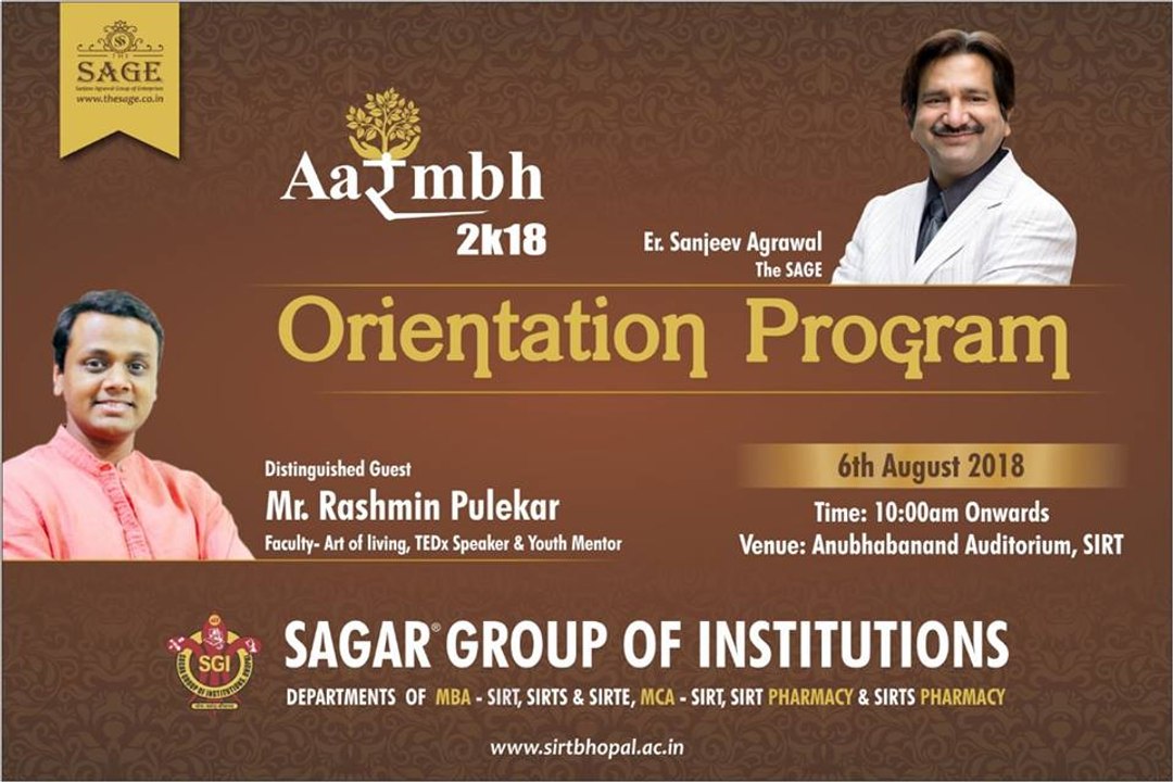 Orientation Program for New Students of SGI - Aarmbh 2k18, Motivational Talk by Mr Rashmin Pulekar