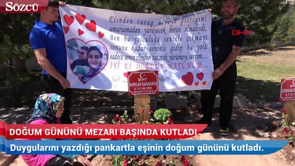 Download Video: 10 aylık oğluyla şehit olan eşinin doğum gününü, mezarı başında kutladı