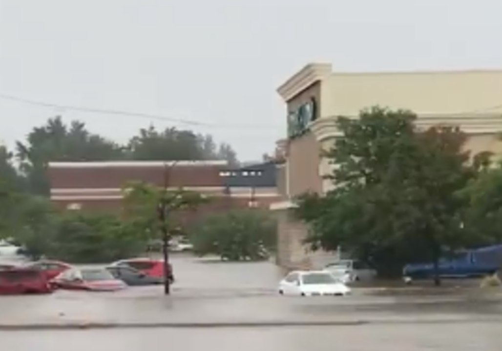 Flooding Swamps Cars at Little Falls, New Jersey, Mall