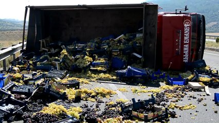 Üzüm yüklü kamyonet devrildi - GAZİANTEP