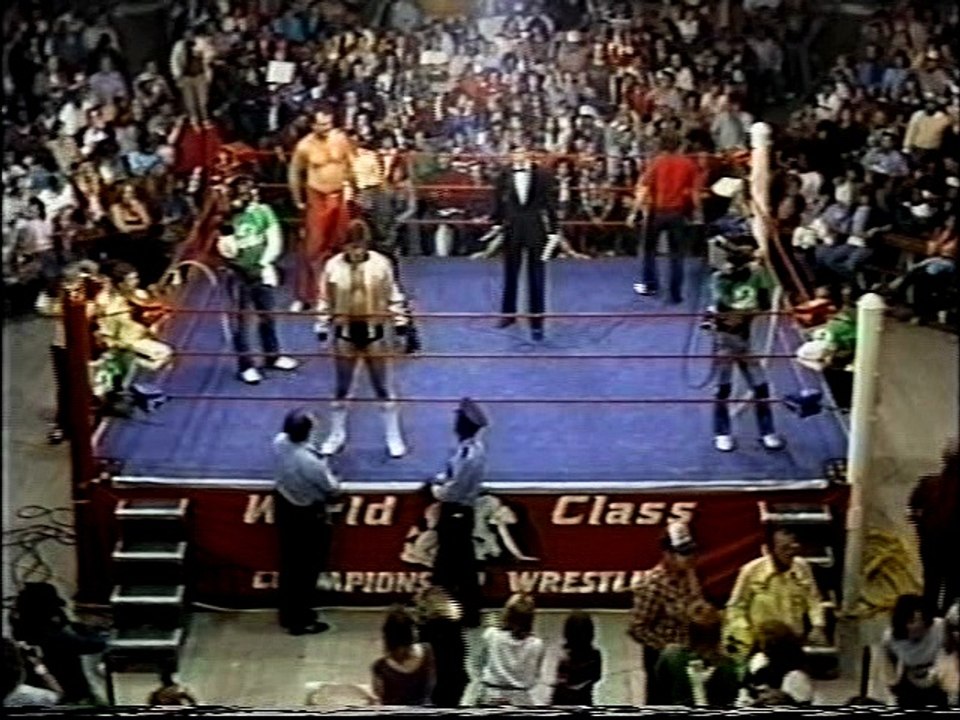 Gino Hernandez and Jake The Snake Roberts w/ Andrea vs Kevin Von Erich and Chris Adams