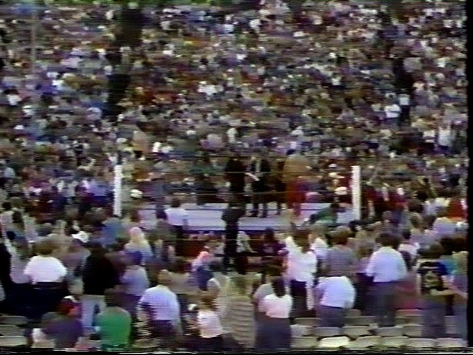Champions Mike and Kerry Von Erich w/ Bobby Fulton as Kevins substitutevs Jake The Snake Roberts, Gino Hernandez and Chris Adams in a 6 man match from the Cotton Bowl.