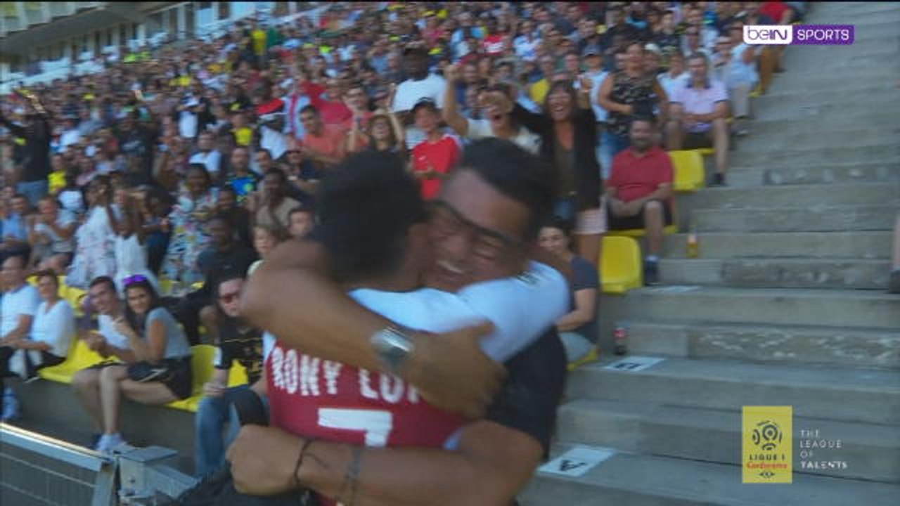 Rony Lopes hugs his dad after scoring!