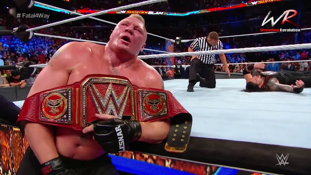 Roman Reigns VS Brock Lesnar VS Strowman VS Samoa Joe Fatal Four Way For Universal Tital WWE Summer Slam