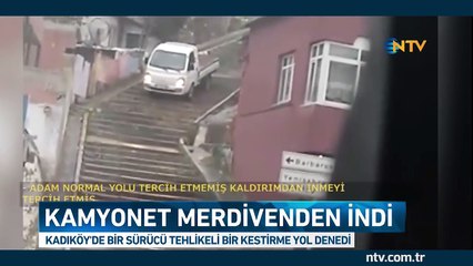 Şoför yol yerine merdivenleri seçti... İşte akıllara durgunluk veren o görüntüler