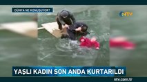 Buza düşen kadın son anda kurtarıldı