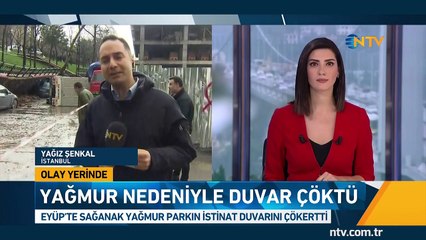 İstanbul'da yağmur nedeniyle duvar çöktü