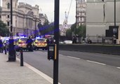 Police Leap Over Barrier, Respond to Crashed Vehicle, Outside Houses of Parliament
