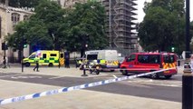 Paramedics treat cyclists outside Parliament after car ploughs into barriers