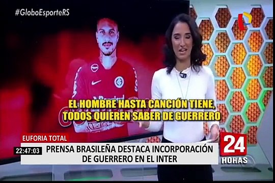 Medios brasileños destacan presencia de Guerrero en Inter de Porto Alegre