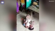 Kid abduction by a monkey and people threat