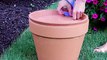 These terra cotta storage bins keep gardening and pool supplies at the ready. 