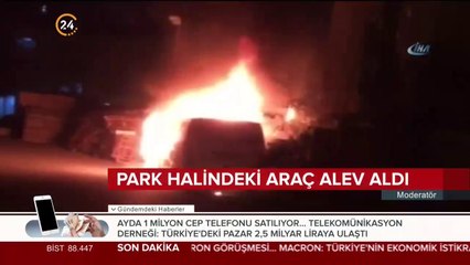 Park halindeki araç alev aldı