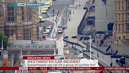 Westminster car crash- 'One of the Cyclists got up and started to chase the Car' - BBC News