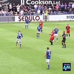 A goose invading the pitch at Macclesfield Town's match against Grimsby (via Soccer AM)