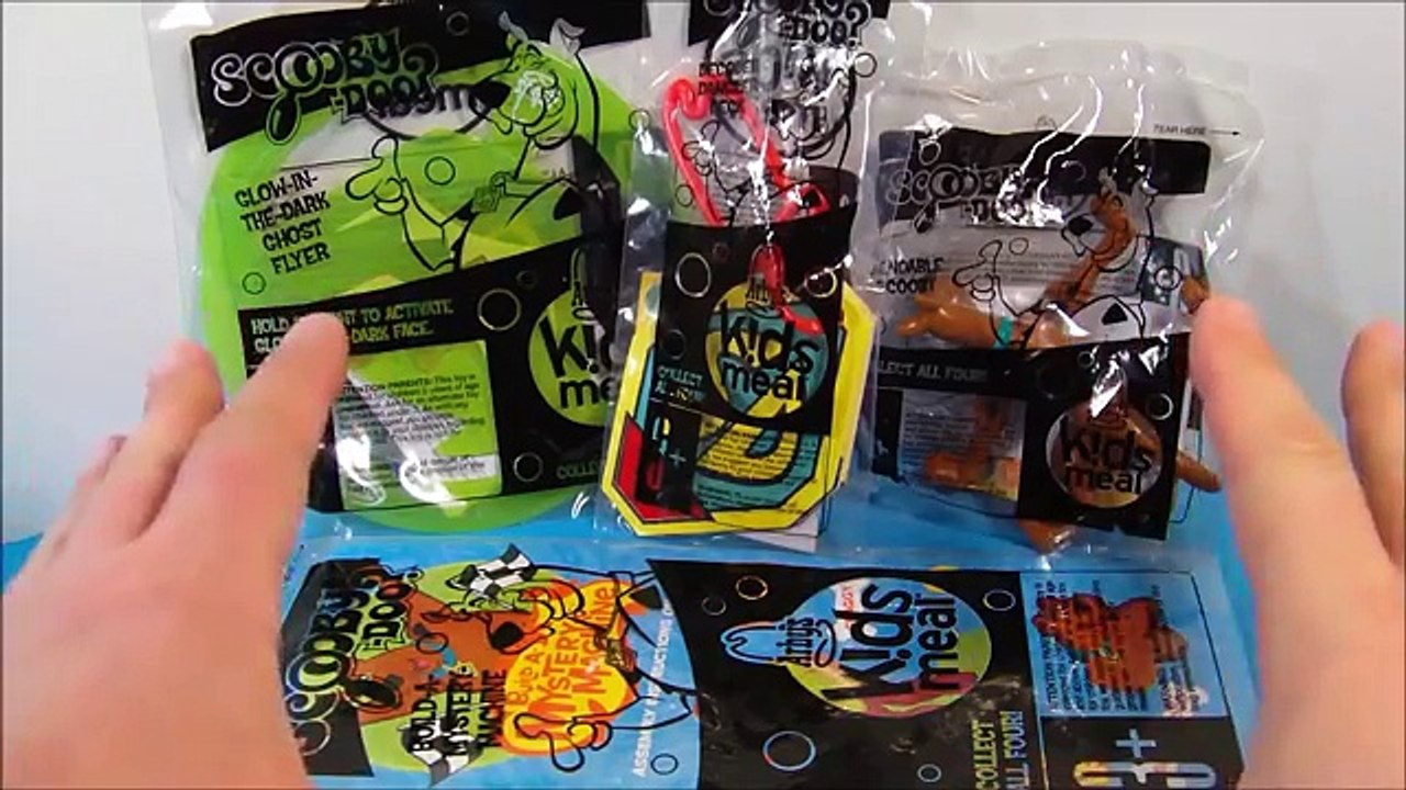 new ARBYS SCOOBY DOO SET OF 4 KIDS MEAL TOYS VIDEO REVIEW