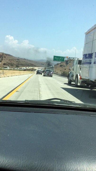Truck Engulfed In Flames on California Highway