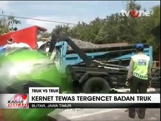 Truk Hantam Truk di Blitar, Kernet Tewas Tergencet