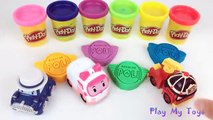Learn Colors With 3D Badegs Play Doh super robocar Transforming Robots Amber, Roy, Helly,