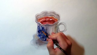 Drawing Realistic Cup Tea by Watercolor in Time Lapse Как нарисовать чашку чая акварелью
