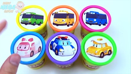 Play Doh clay Сolored Playing in Cups, Inside lie Toys Robocar Poli Tayo The Little Bus En