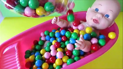 Baby doll gum balls bath surprise toys bathtime surprise eggs toy video