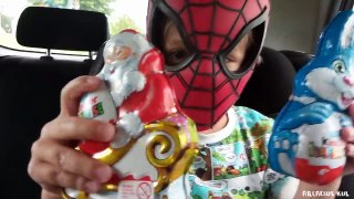 Playground Fun, Kinder Surprise Bunny and Santa: Opening in a Car by Spider Man