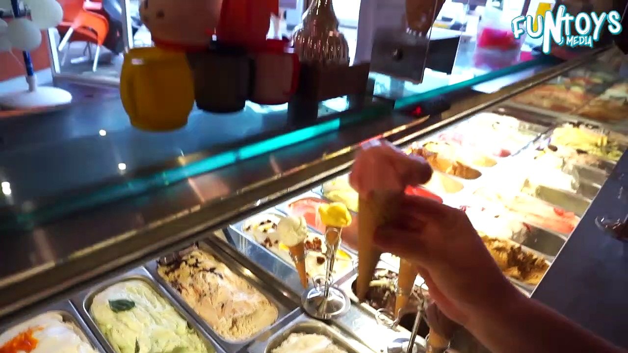 Eating Ice Cream Bad Baby Ice Cream Shop for Children IRL | Learn Colors and Johny Johny Yes Papa