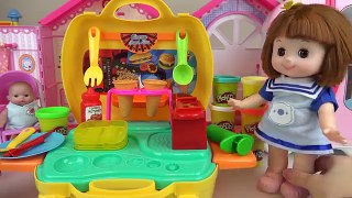 Play doh and baby doll kitchen cooking toys play